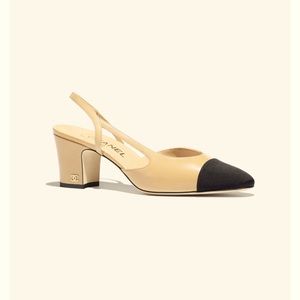 Chanel sling back in goatskin & grosgrain beige/black